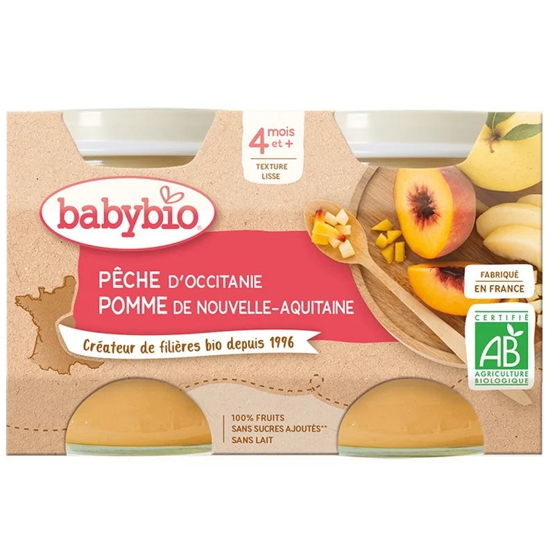 Babybio Pot pêche pomme 2*130gr