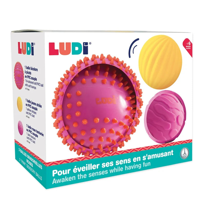 Balles sensorielles roses lot de 3 Ludi