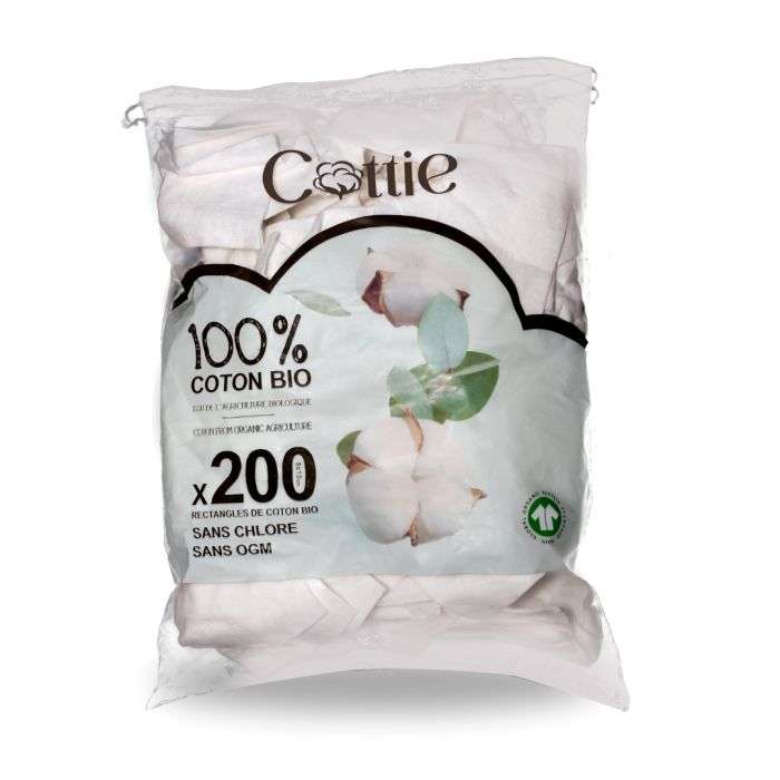 Pads bio rectangles de coton 200 unités