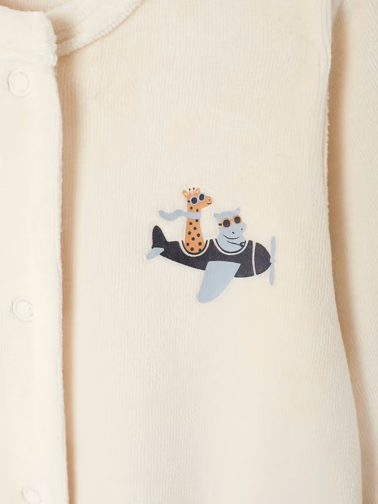 Dors-bien en velours uni avec motif avion placé poitrine