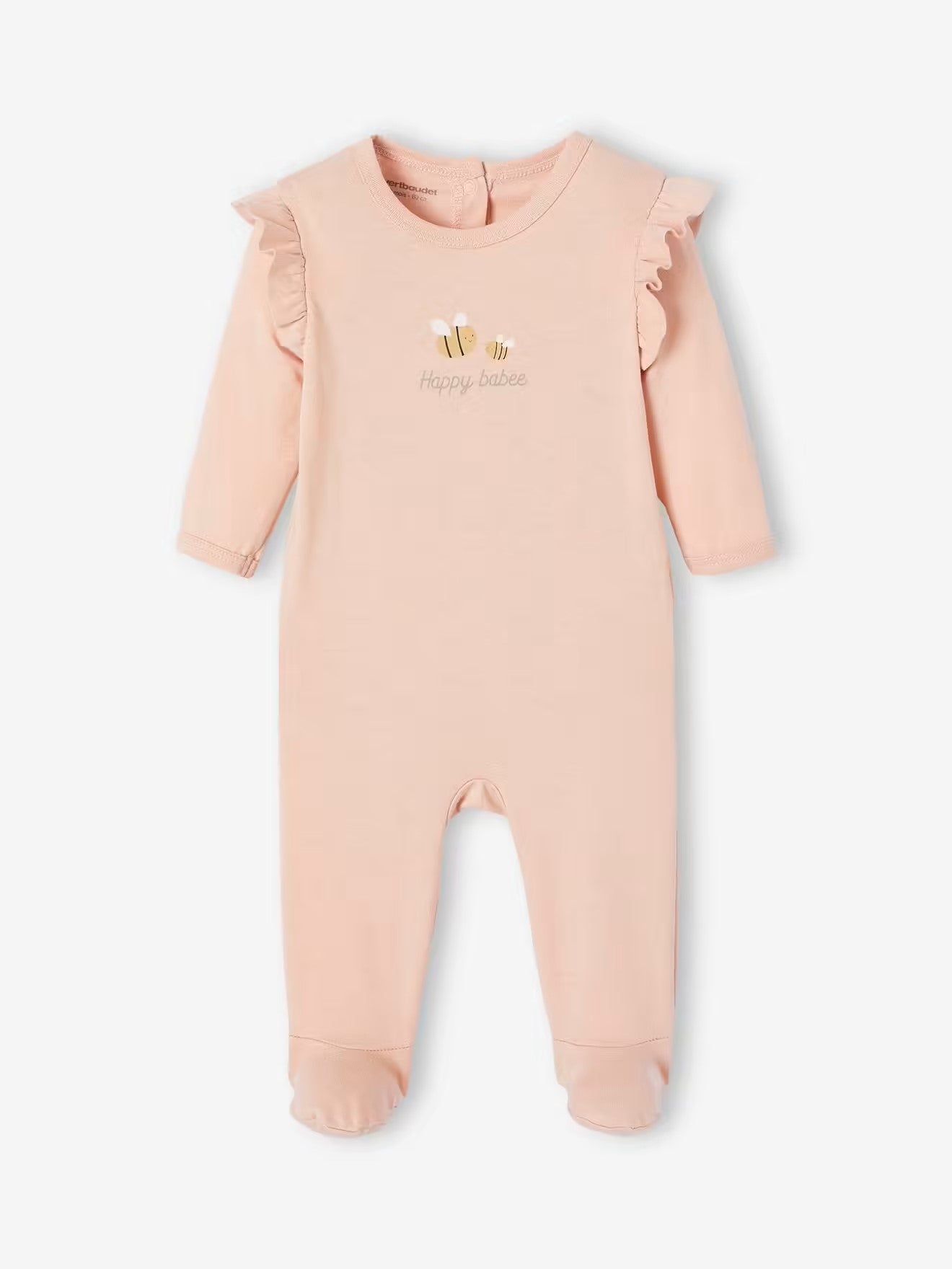 Dors-bien uni avec imprimé abeille devant et petits volants aux épaules