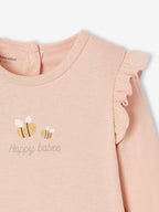 Dors-bien uni avec imprimé abeille devant et petits volants aux épaules