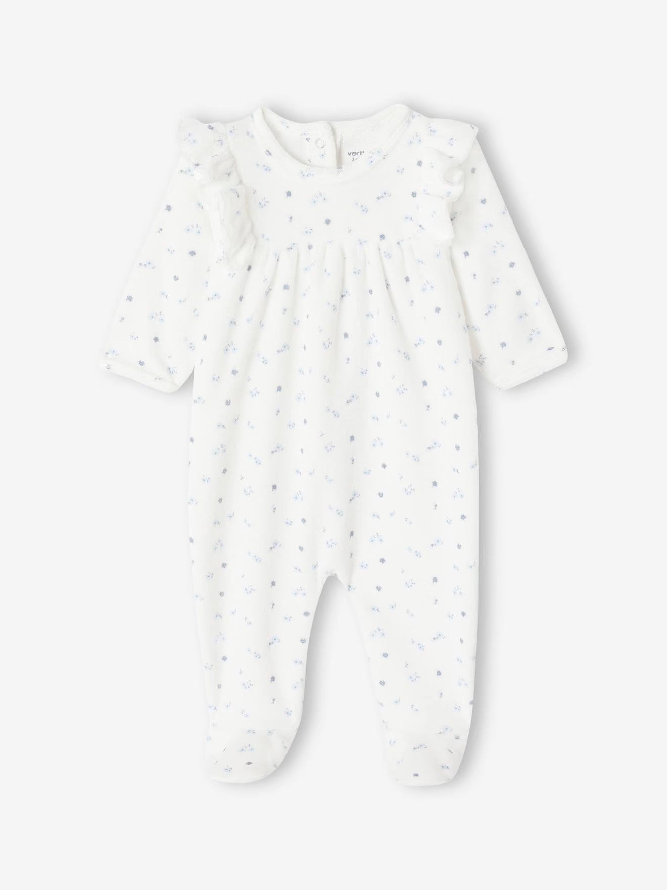 Dors-bien bébé fille en velours, à volants motifs fleurs