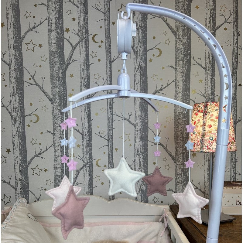 Mobile Musical Etoiles – Lin Vieux Rose, Beige & Rose Poudré