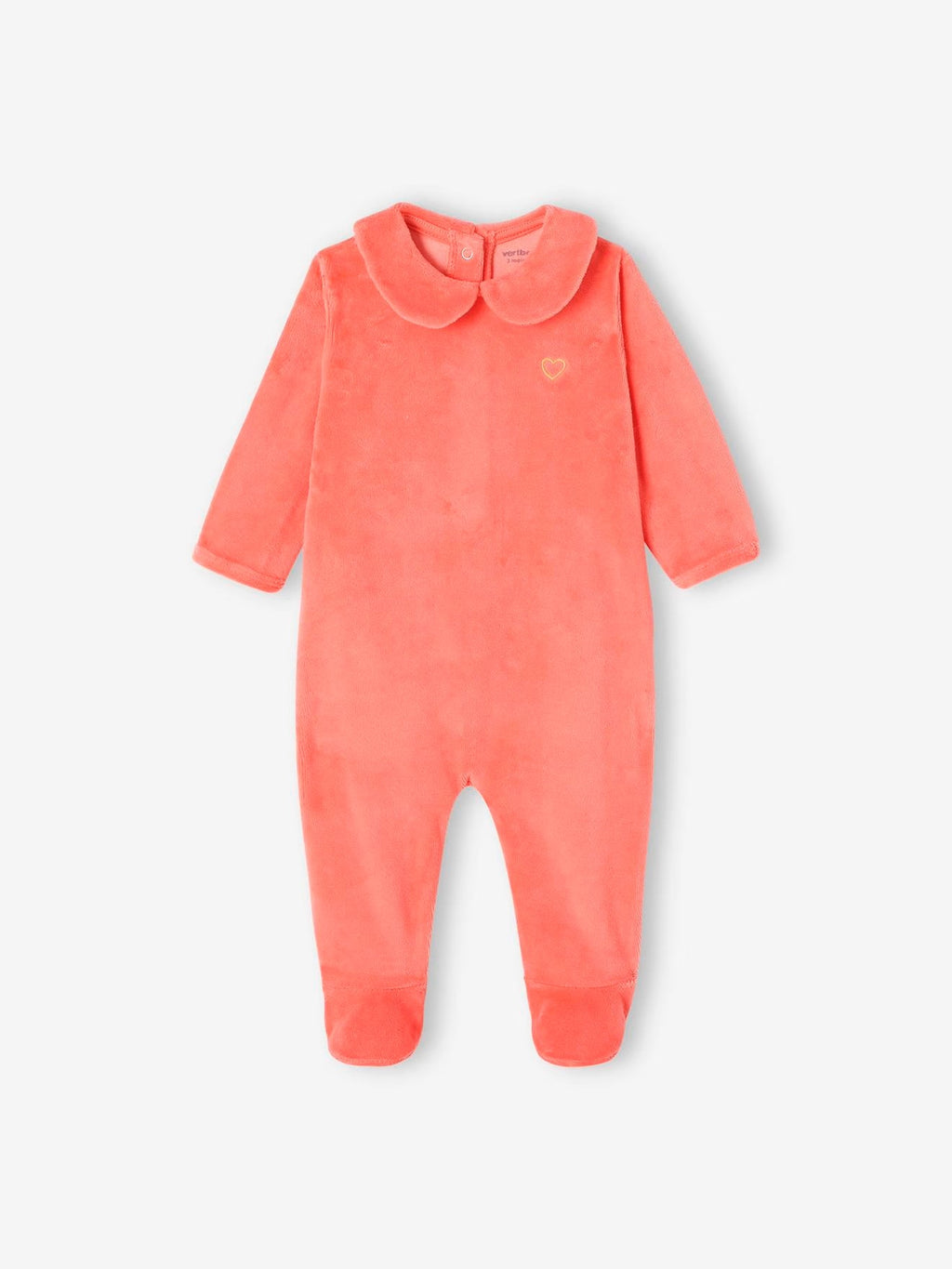 Pyjama en velours pour bébé, avec coeur brodé sur la poitrine