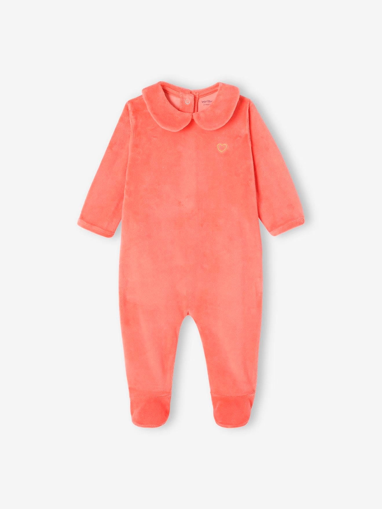 Pyjama en velours pour bébé, avec coeur brodé sur la poitrine