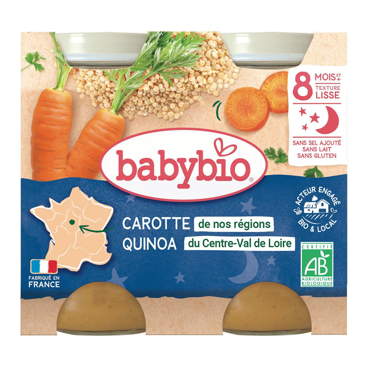 Babybio Pot bonne nuit Carotte & Quinoa 2x200g