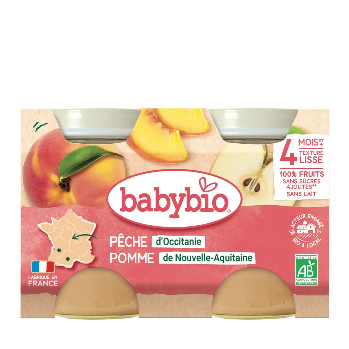Babybio Pot pêche pomme 2*130gr
